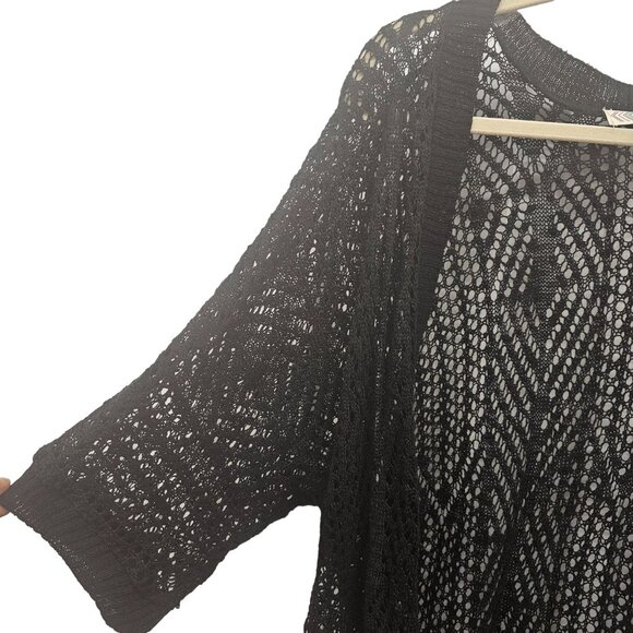 Pink Rose Womens Black Open Knit Cardigan Sweater Size L - Picture 3 of 8